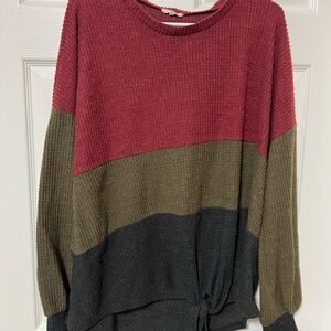 Colorblock Knit Sweater - Red, Olive, and Black